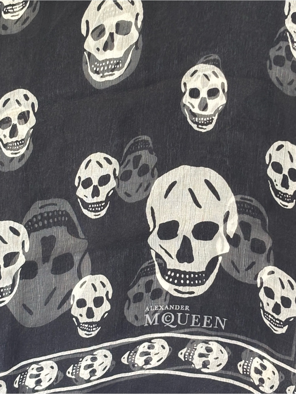 Alexander McQueen Black and White Skull Silk Scarf